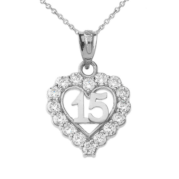White Gold 15 Años Quinceañera Heart Pendant Necklace