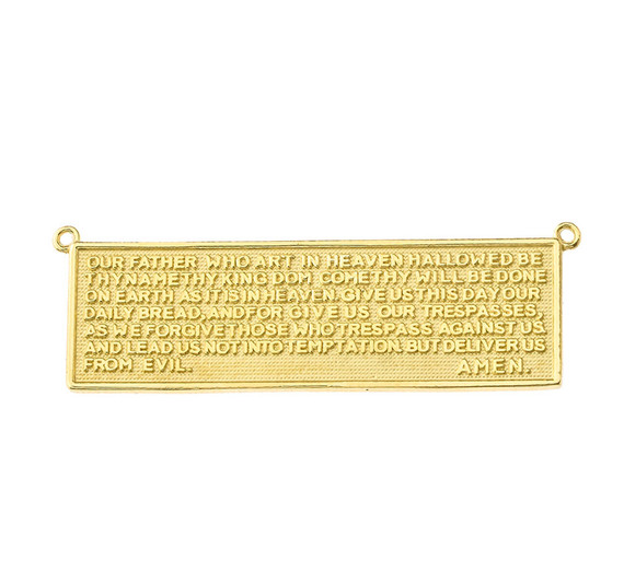 Two Sided The Lords Prayer and Cross Bar Necklace in 14K Yellow Gold