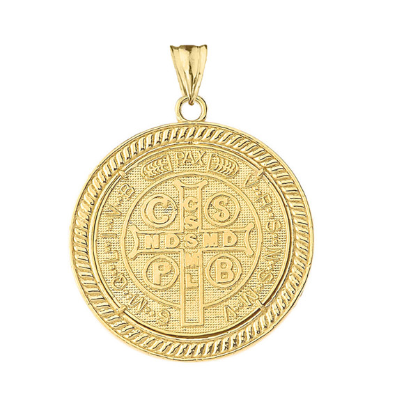 Two Sided Diamond Saint Benedict Medallion Pendant Necklace in Gold (Yellow/Rose/White)