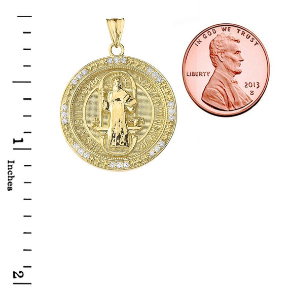 Two Sided Saint Benedict Medallion Pendant Necklace in Gold (Yellow/Rose/White)