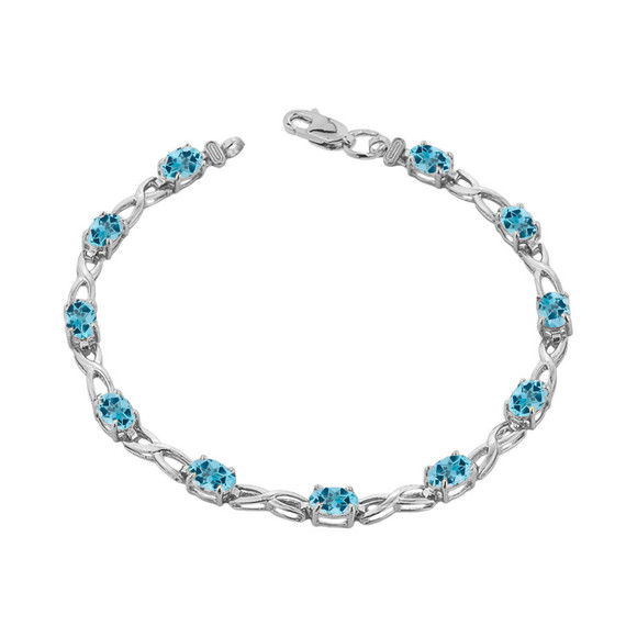 Blue Topaz  Infinity Bracelet in White Gold