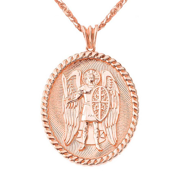 St Michael Protect Us Pendant Necklace in Rose Gold