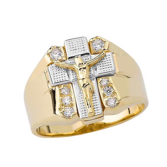 Bold Crucifix Ring in Two-tone Yellow Gold