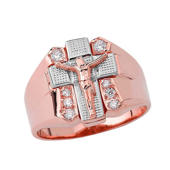 Bold Crucifix Ring in Two-Tone Rose Gold