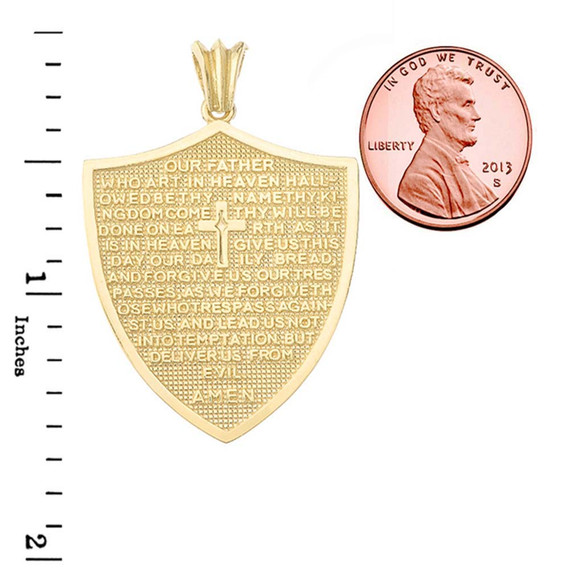 The Lords Prayer Shield Medallion Pendant Necklace in Gold (Yellow/Rose/White)