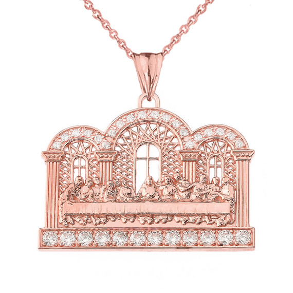 Diamond The Last Supper Pendant Necklace in Gold (Yellow/Rose/White)