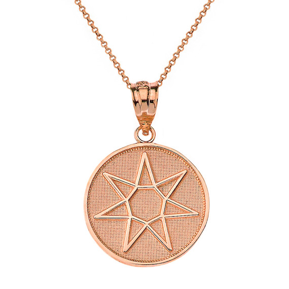 Solid Rose Gold Wiccan Heptagram Faery Star Circle Pendant Necklace