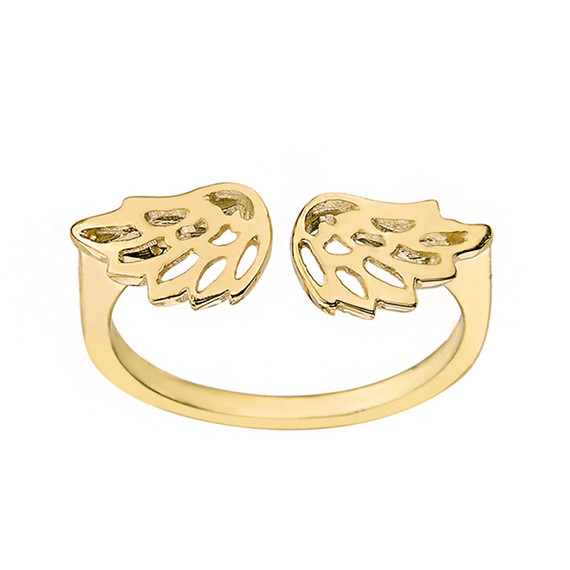 Solid Gold Filigree Angel Wings Adjustable Ring