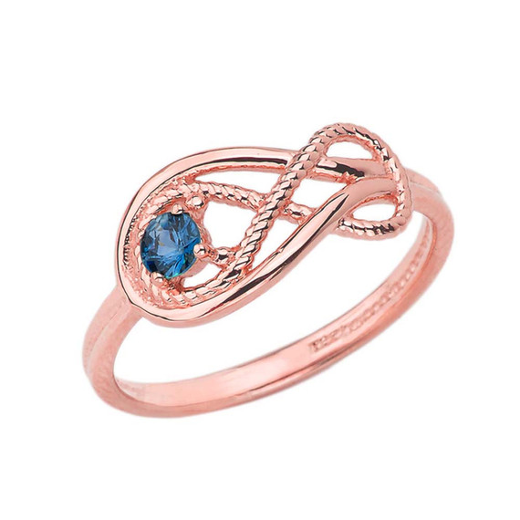 Genuine Sapphire Roped Infinity Ring in Rose Gold