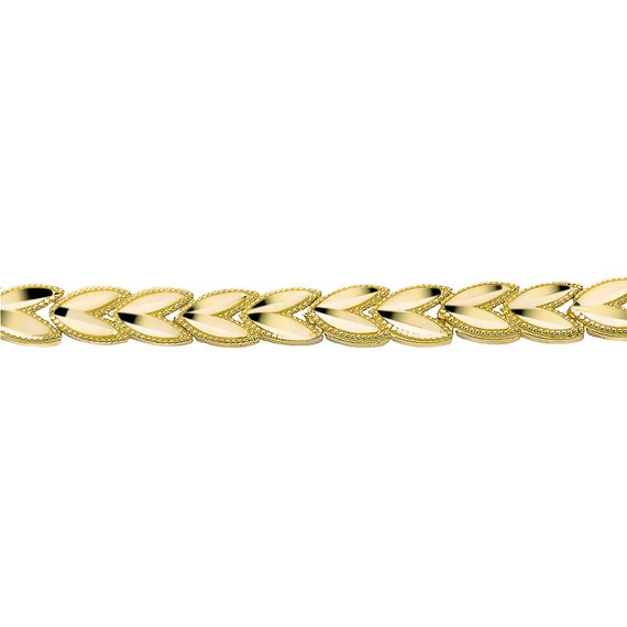 Solid Yellow Gold Chevron Leaf Link Sparkle Cut Women's Bracelet (3.81 mm)