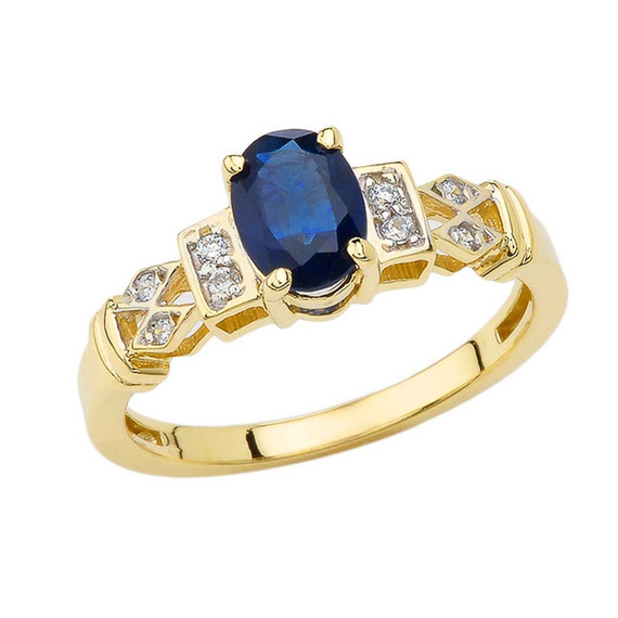1920's Style Sapphire and Diamond Art Deco Ring In Gold