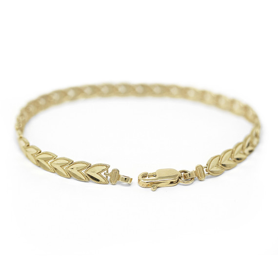 Solid Yellow Gold Chevron Leaf Link Sparkle Cut Women's Bracelet (5.33 mm)