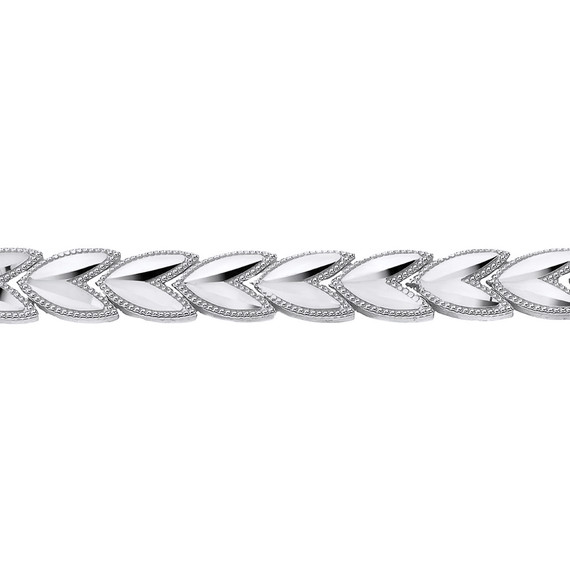 Solid White Gold Chevron Leaf Link Sparkle Cut Women's Bracelet (5.33 mm)