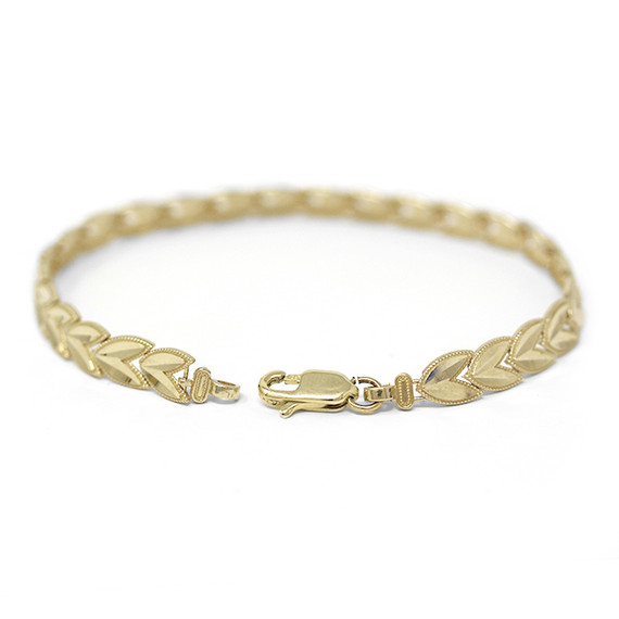 Solid Yellow Gold Chevron Leaf Link Sparkle Cut Women's Bracelet (6.07 mm)