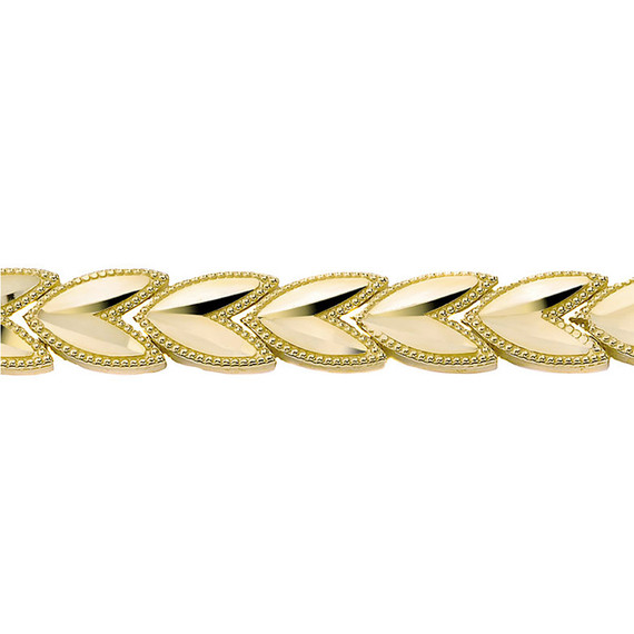 Solid Yellow Gold Chevron Leaf Link Sparkle Cut Women's Bracelet (6.07 mm)