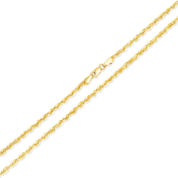 2mm Hollow Yellow Gold Rope Chain Necklace