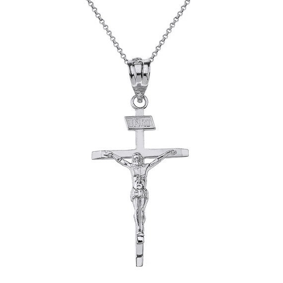 Sterling Silver Jesus of Nazareth INRI Thin Crucifix Cross Pendant Necklace