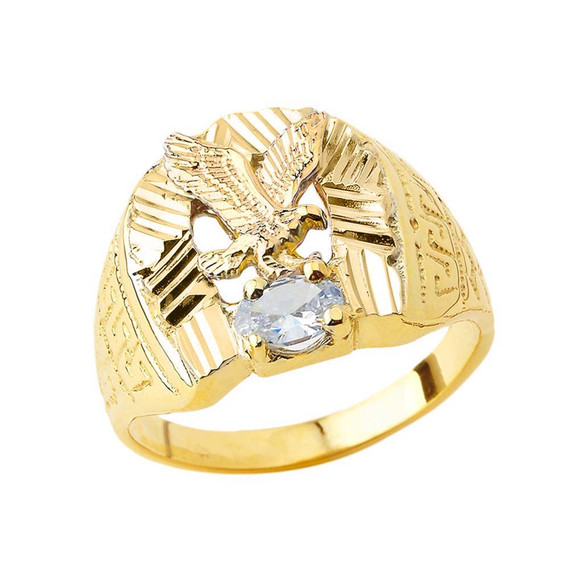Soaring Eagle Lucky Horseshoe Statement Ring in Gold with CZ