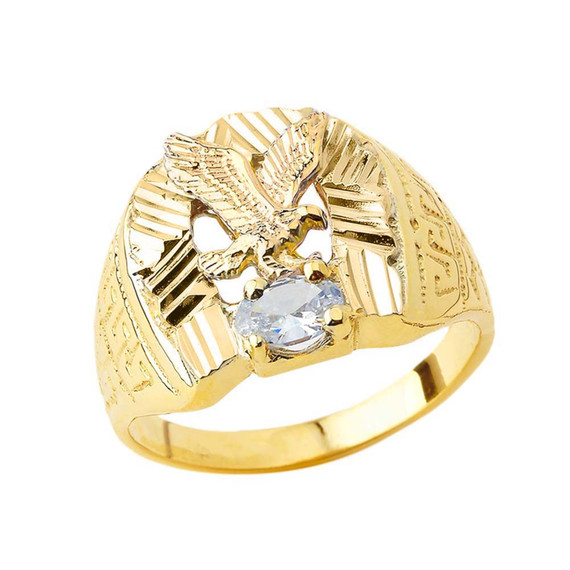 Soaring Eagle Lucky Horseshoe Statement Ring in Gold with CZ (Available in Yellow/Rose/White/Tri-Color Gold)