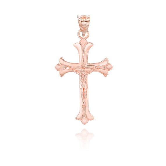 Rose Gold Fleurie Fleur-de-lis Crucifix Pendant