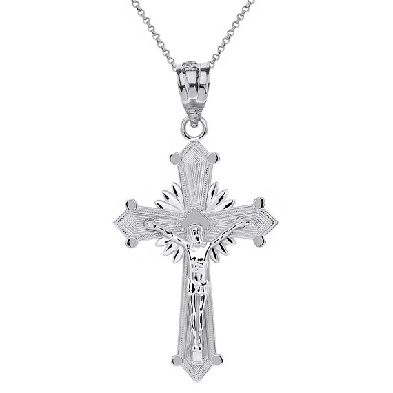 Sterling Silver Passion Crucifix with Halo Pendant Necklace
