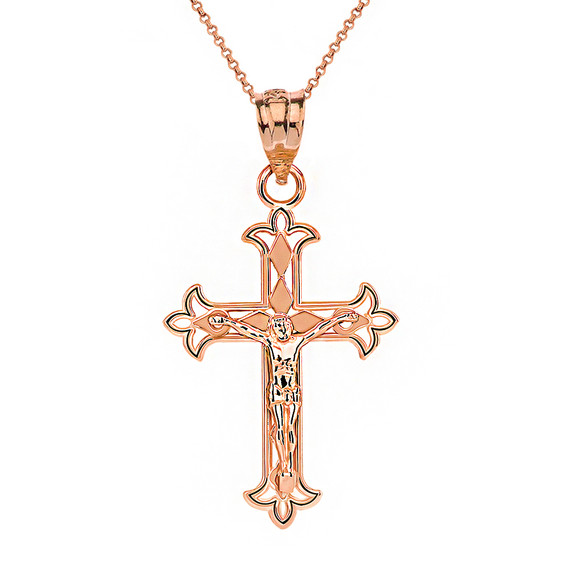 Solid Gold Fleur De Lis Filigree  Pendant Necklace(Available in Yellow/Rose/White Gold)