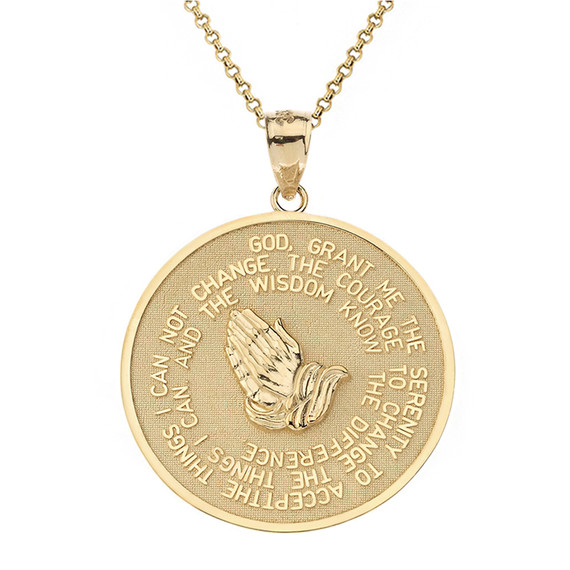 Solid Yellow Gold Serenity Prayer Medallion Necklace