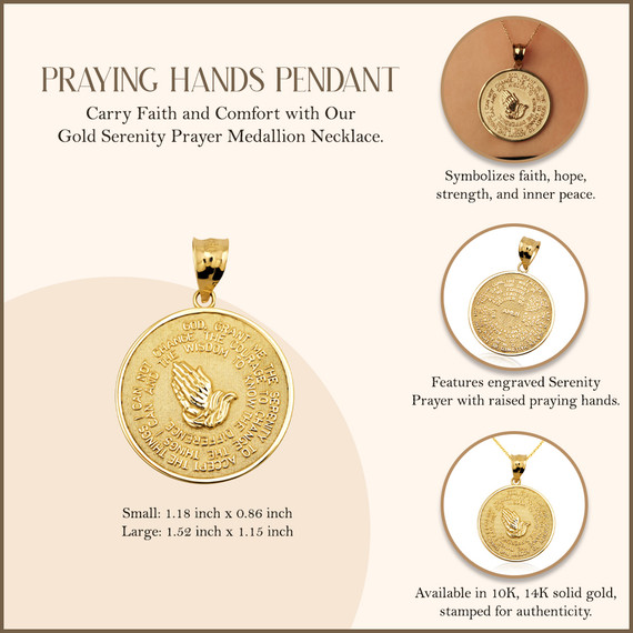 Solid Gold Serenity Prayer Medallion Necklace S/L (Available in Two-Tone Gold, Yellow Gold, Rose Gold, White Gold) Solid Gold Serenity Prayer Medallion Necklace S/L (Available in Two-Tone Gold, Yellow Gold, Rose Gold, White Gold)