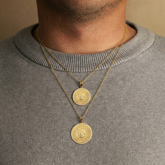 Solid Gold Serenity Prayer Medallion Necklace S/L (Available in Two-Tone Gold, Yellow Gold, Rose Gold, White Gold)