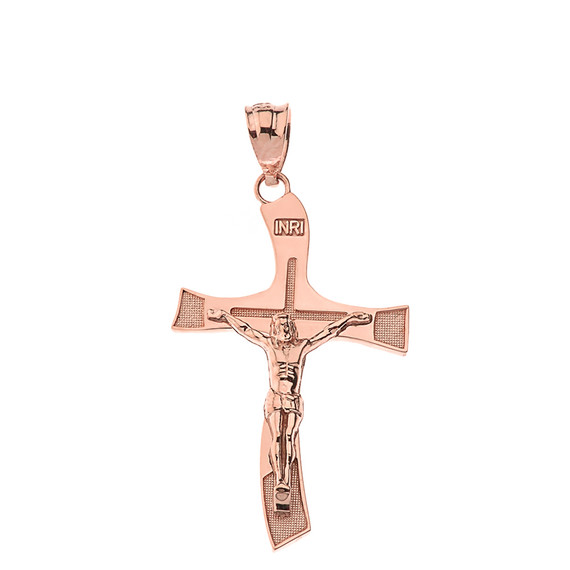INRI Wave Crucifix Pendant Necklace in Gold (Yellow/Rose/White)