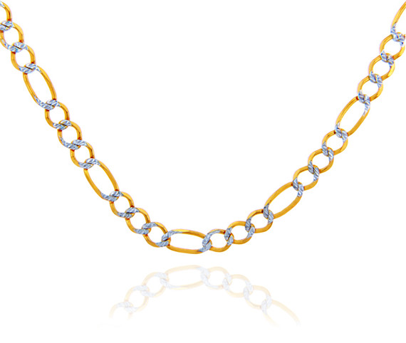 Gold Chains: Figaro Pave Two-Tone 10K Gold Chain 2.7 mm