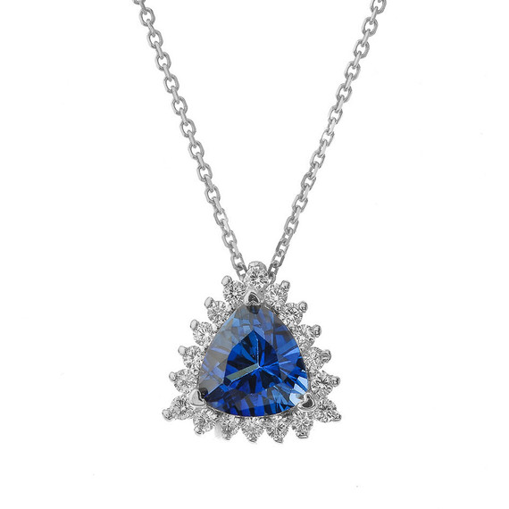 Chic Diamond & Trillion Cut Sapphire (LCS) Pendant Necklace  in 14K White Gold