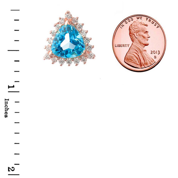 Chic Diamond & Trillion Cut Blue Topaz Pendant Necklace in  14K Rose Gold