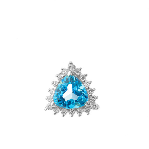 Chic Diamond & Trillion Cut Blue Topaz Pendant Necklace in  14K White Gold