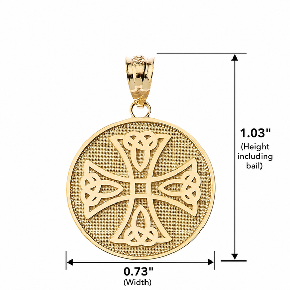 Gold Infinity Knot Celtic Cross Disc Pendant Necklace (Available in Yellow/Rose/White)