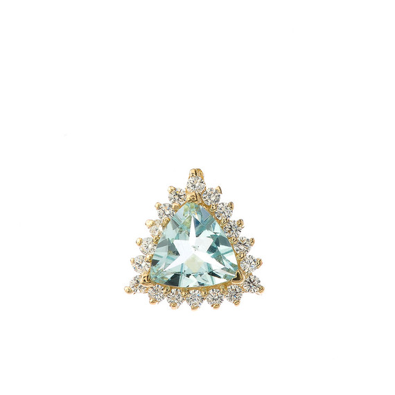 Chic Diamond & Trillion Cut Genuine Aquamarine Pendant Necklace  in 14K Yellow Gold