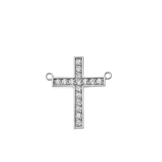 Chic CZ Cross Necklace in 14K White Gold