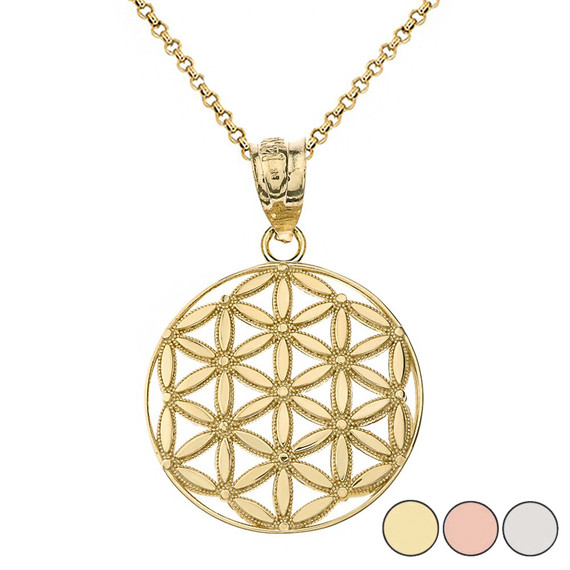 Flower of Life Sacred Geometry Pendant Necklace in Gold (Yellow/Rose/White)