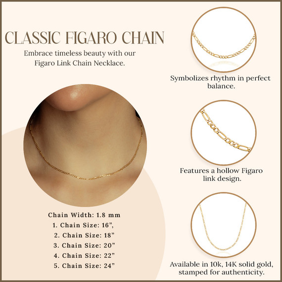 1.8mm Hollow Gold Figaro Link Chain Necklace