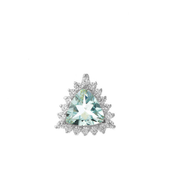 Chic CZ & Trillion Cut Genuine Aquamarine Pendant Necklace  in 14K White Gold