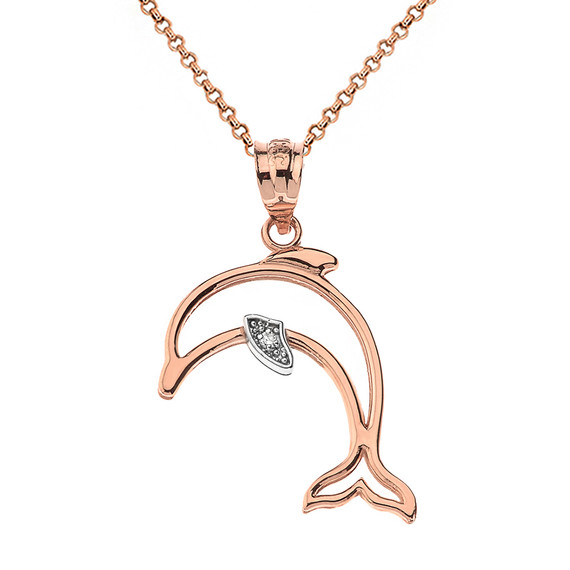Dolphin Outline Solitaire Pendant Necklace in Gold (Yellow/Rose/White)