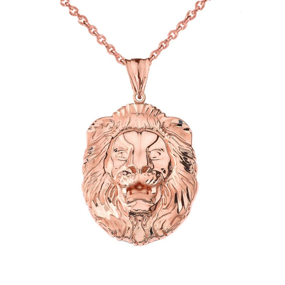 Gold Bold Lion Statement Pendant Necklace (Large) (Available in Yellow/Rose/White Gold)