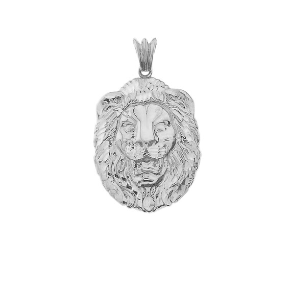 Bold Lion Statement Pendant Necklace in White Gold (Medium)