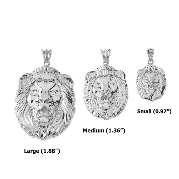 Bold Lion Statement Pendant Necklace in White Gold (Medium)