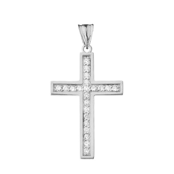 Mod-Chic Diamond Cross Pendant Necklace in White Gold