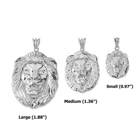 Bold Lion Statement Pendant Necklace (0.97") in White Gold