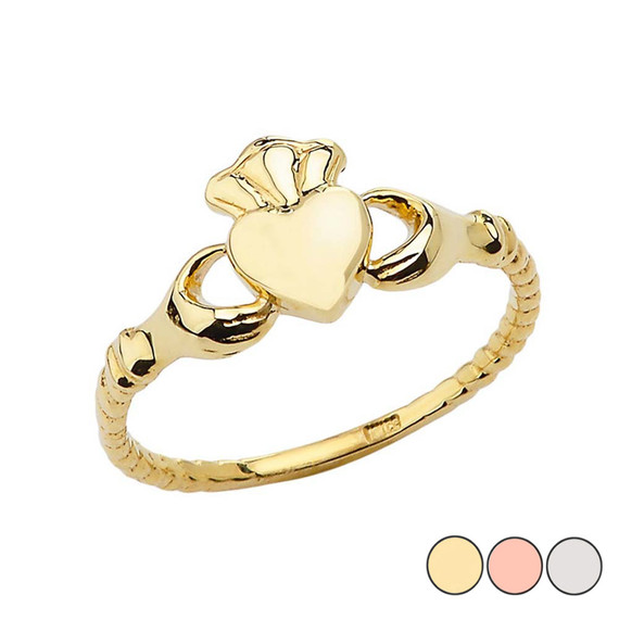 Chic Traditional Irish Claddagh Ring in Gold (Yellow/Rose/White)