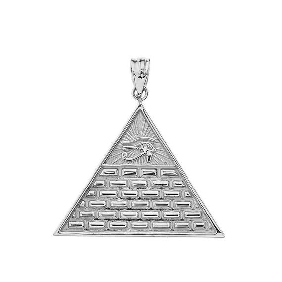 White Gold Egyptian Eye of Ra/Providence Wedjat Pyramid Pendant
