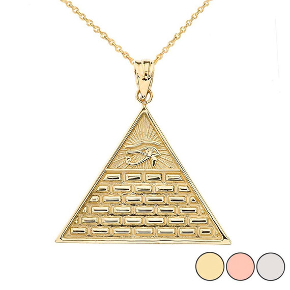 Gold Egyptian Eye of Ra/Providence Wedjat Pyramid Pendant Necklace