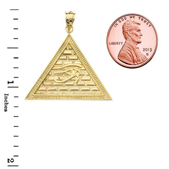 Gold Egyptian Eye of Horus/Providence Wadjat Pyramid Pendant with measurements